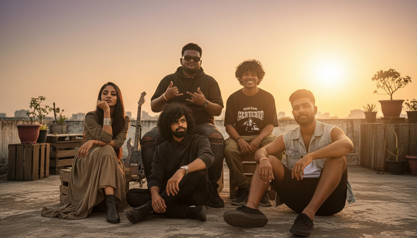 AAGRA band on a rooftop at sunset